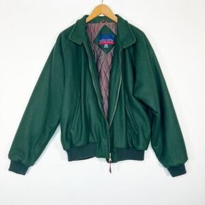 Vintage 90's Bugle Boy Outerwear Hunter Green Wool Varsity Bomber Jacket Coat